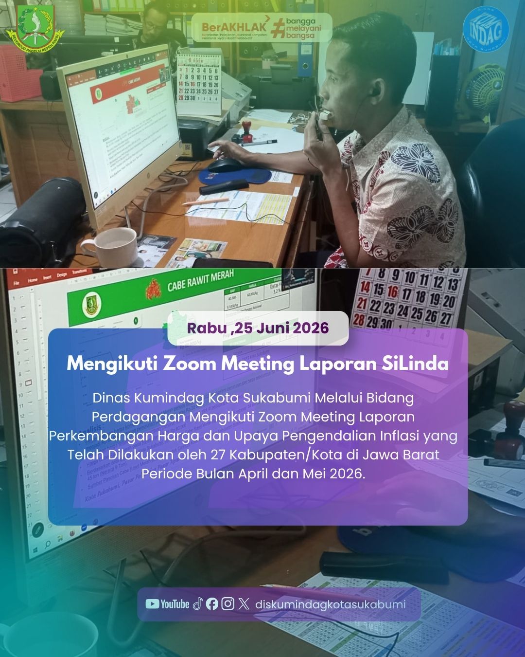 Dinas Kumindag Kota Sukabumi Mengikuti Zoom Meeting Laporan SiLinda